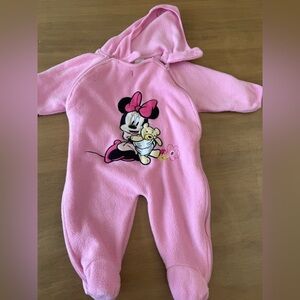 Pink Fleece Vintage Disney Baby Minnie Zip Up Onsie